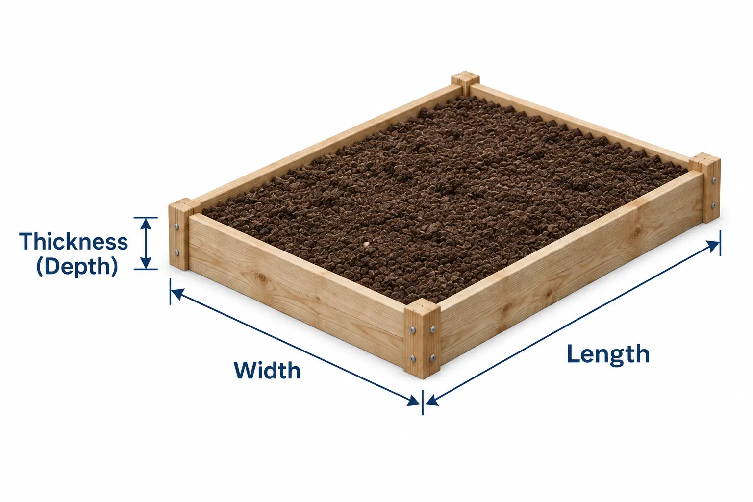 Soil bed showing length, width, and depth dimensions