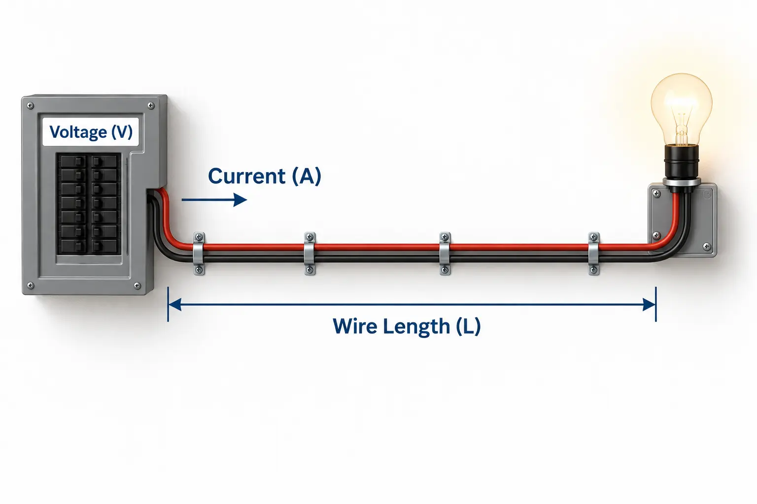 Circuit wire length, voltage, and current dimensions